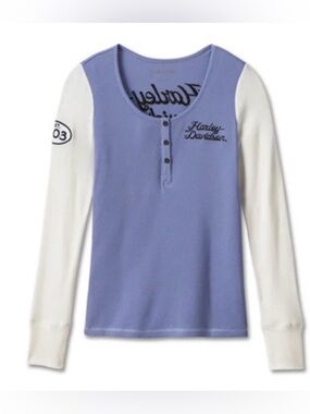 Harley-Davidson Long Sleeve Henley Shirt Embroidered Bikercore Motorcycle